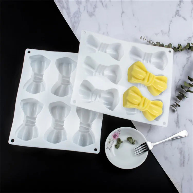 

Y3220 wholesale 6 cavity bow silicone molds for cake decoration, White