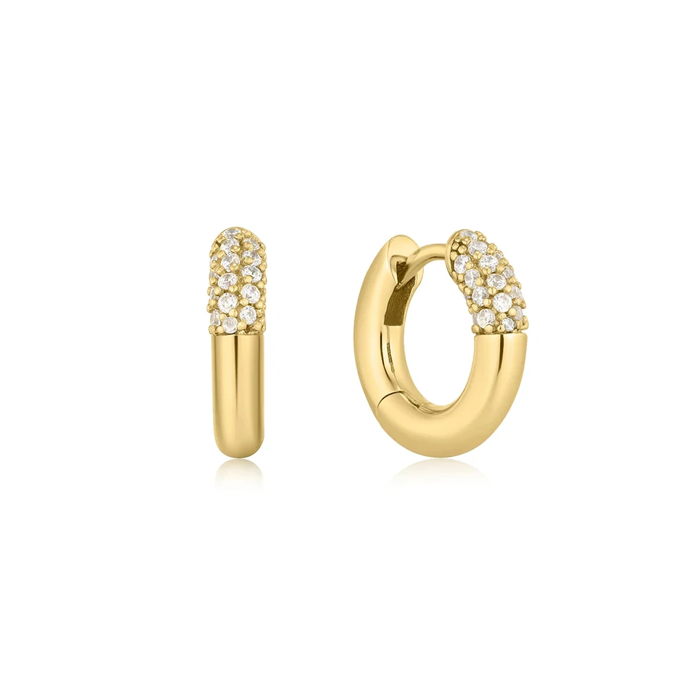 

New Trendy 18K Gold 9Mm Inner Hoop Ear Clasp Three Rows Of Diamonds 925 Sterling Silver Earrings