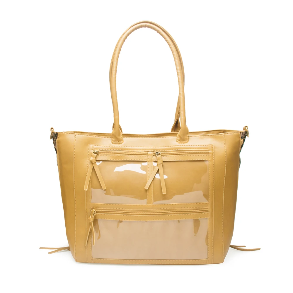 

Contrast Color Clear PVC Tote Bag Essential Oil dispaly Handbag With inside Bottles Pockets DOM112-863