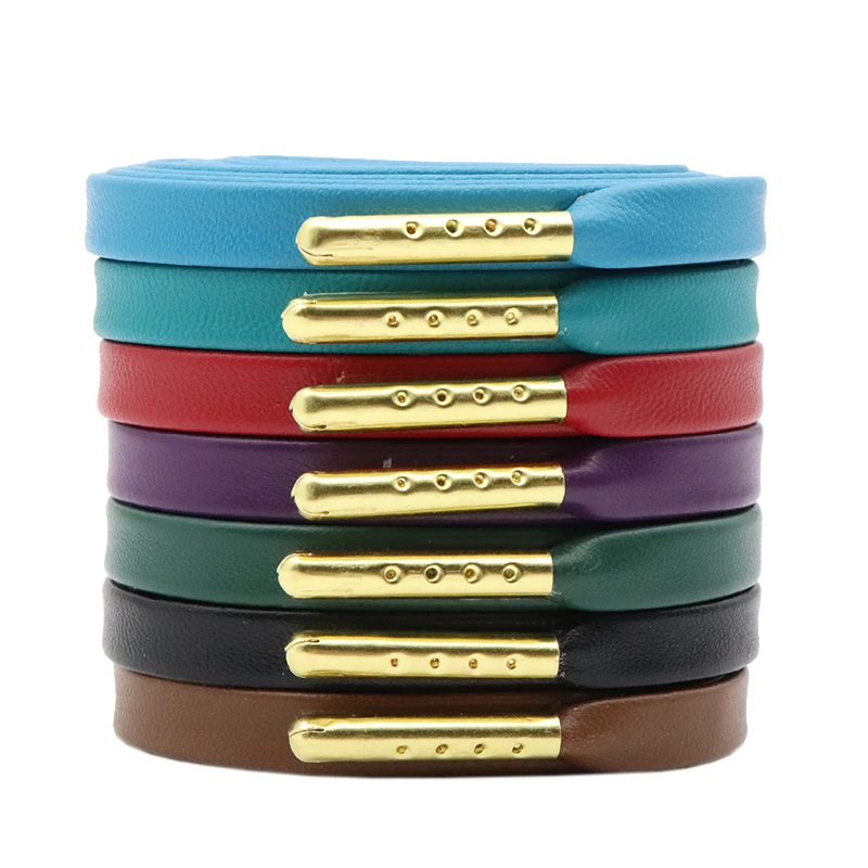 

Weiou good price wholesale Factory Hot sale material colored Flat Leather fashion shoelaces Shoestring for shoes