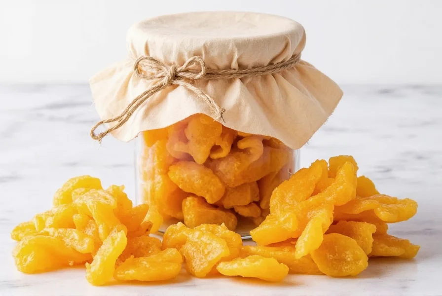Homemade candied ginger stored in glass jar with parchment separation showing perfect texture and color