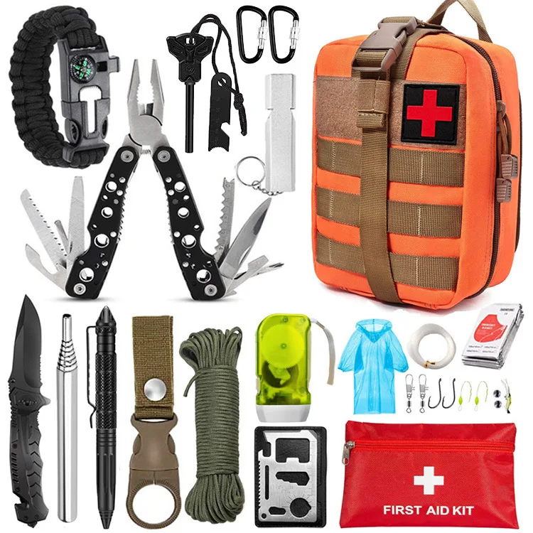 

Outdoor Military Camping Travel Multifunction Wilderness Survival First Aid SOS EDC Emergency Survival Kit, Customized color