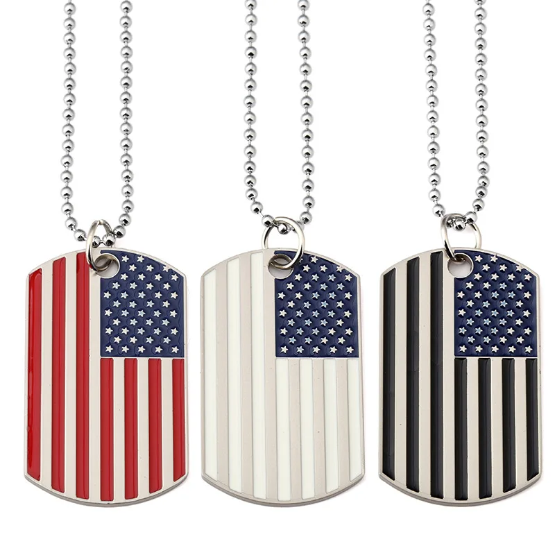 

New Gold Plated Stainless Steel Military Army Tag Trendy USA Symbol American Flag Pendants Necklaces for Men/women Jewelry