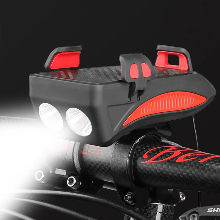 

Four in one bicycle lamp mobile phone bracket riding headlight horn bicycle mobile phone rack charging treasure fixed bracket, Black
