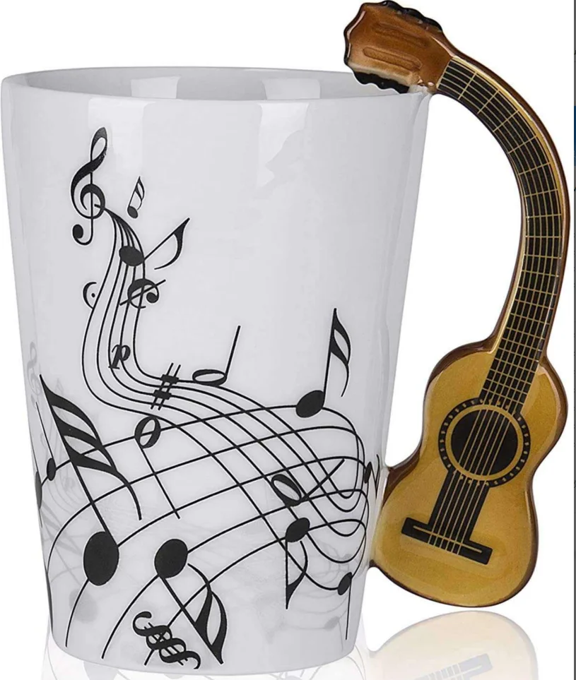 

guitar violin clarinet drum 3D ceramic milk office musical Piano notes saxophone harp Water Mug Coffee Cup with handle, Valentine cups mugs