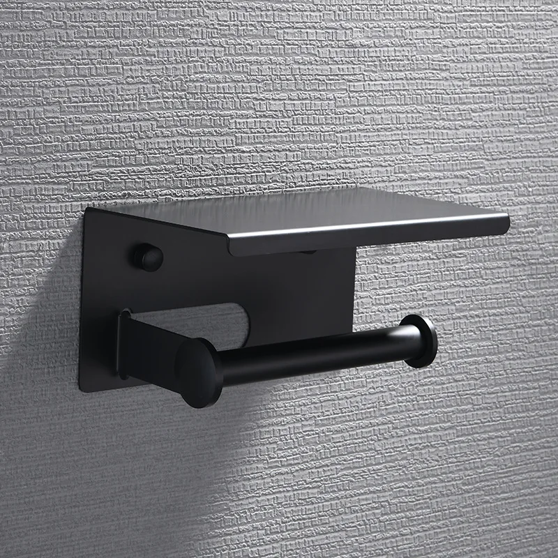 Wall Mounted Black Metal Modern Toilet Paper Rack and Tissue Holder for Home Bathroom