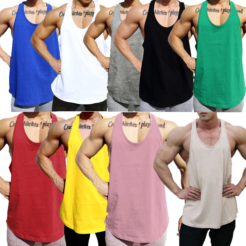 

Mens Sports Fitness Vests Absorb Sweat And Breathe Gym Wear Fitness Vest Summer New Style Cotton Sleeveless T-shirt, As pictures