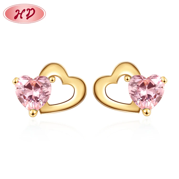 

Famous 18K Gold Plated Jewelry Piercing Heart-Shaped Huggies Earrings Cubic Zirconia For Women