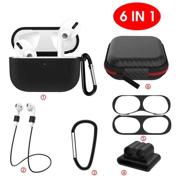 

Amazon Hot 6 In 1 Silicone Case For Airpods Pro Earphones Case For Air Pods 3, Black,wihte,red,pink,blue