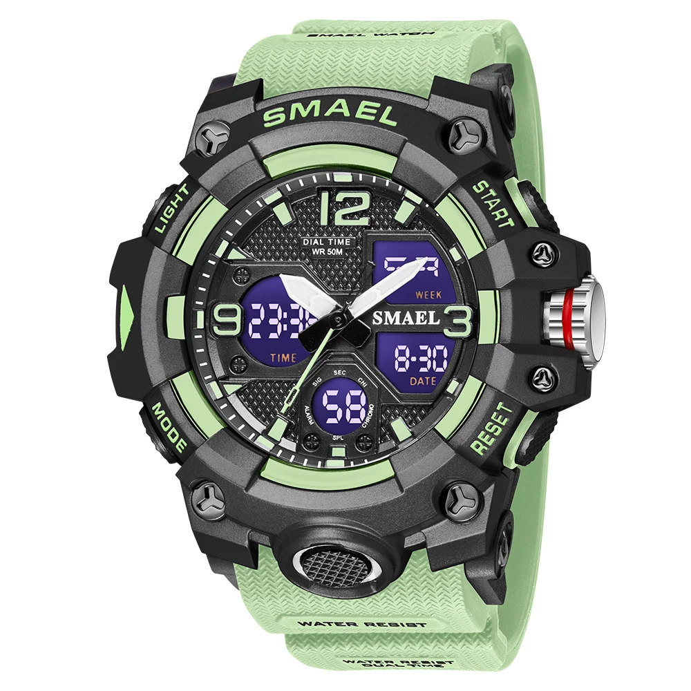 

SMAEL 8008 Watch Men New Style Digital Waterproof Sports Military Watches Men's Shock Analog Dual Display watch, Army green,black gold,black gray,black blue,black,orange,khaki