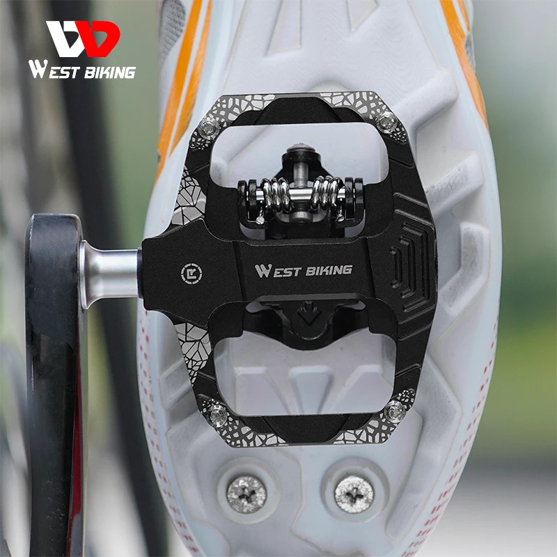 

WEST BIKING 2 In 1 Bicycle Pedals SPD Self-Locking Pedal DU Bearing MTB Road Bike Anti-slip Flat Pedals Cycling Part Accessories, Black,blue,red