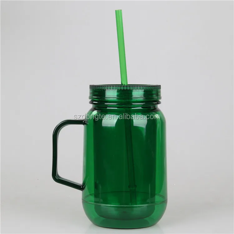 Custom New Style Plastic Mason Jar Mug With Lid And Straw And Handle Buy Plastic Mason Jar Mug