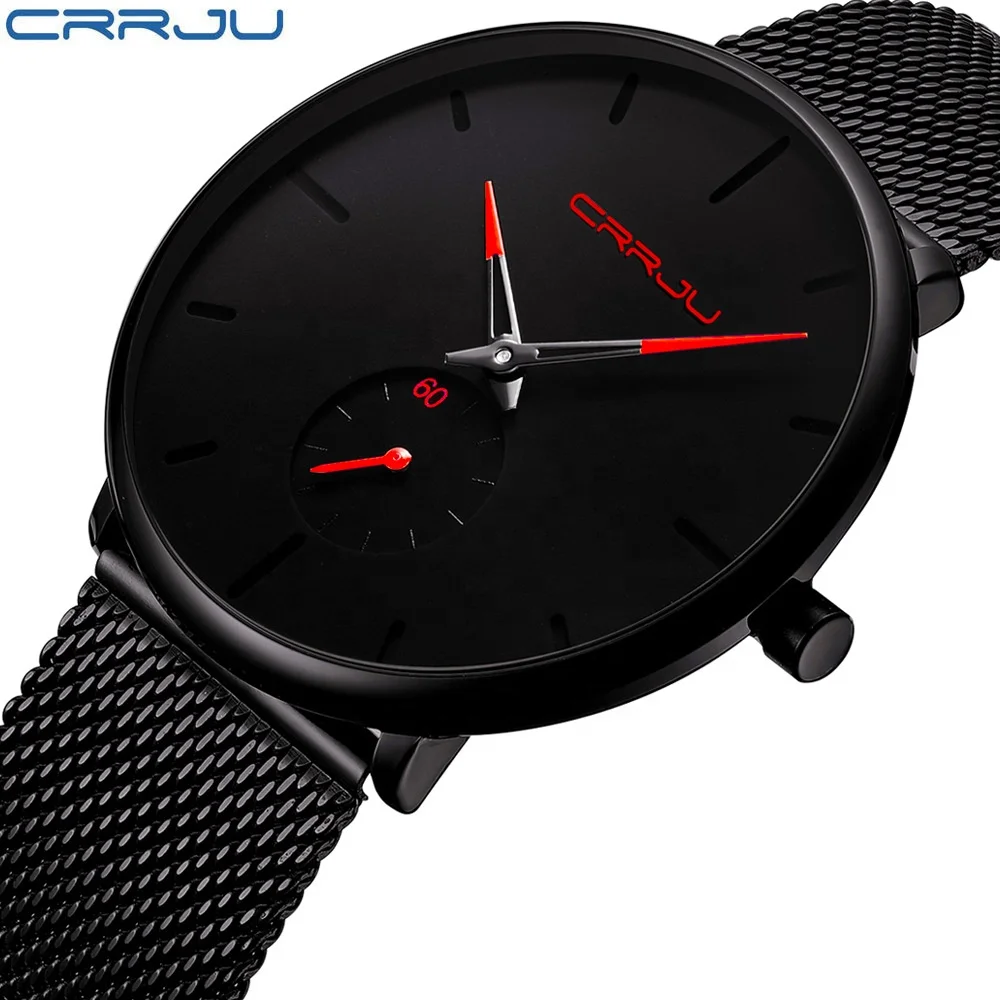 CRRJU 2150 New Style Fashion Mens Luxury Quartz Watches Casual Mesh Steel Strap Waterproof Sport Watch