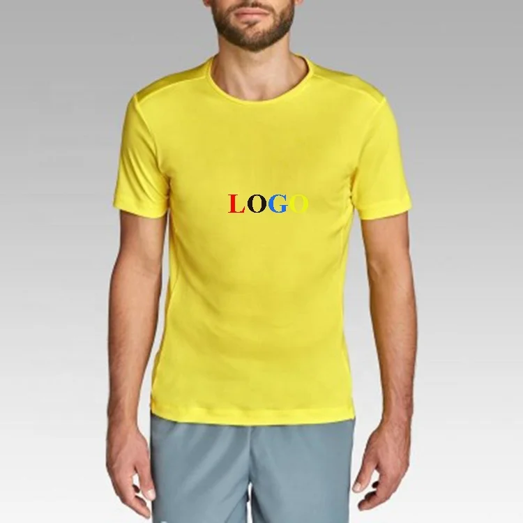 

Custom Yellow Technical Marathon Running T-Shirts For Men Tagless Moisture Wicking Performance Tshirt Herren, Customized color