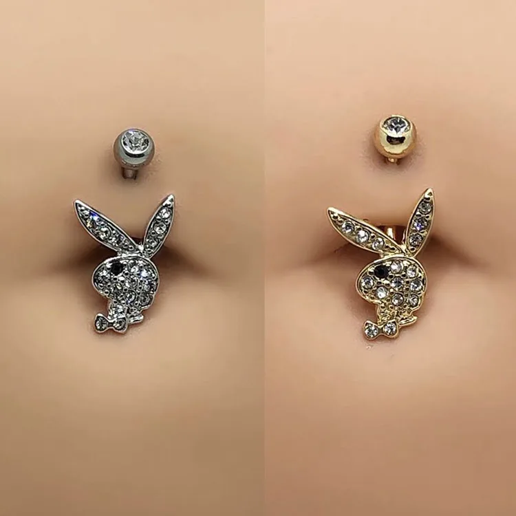 

Clear Gem and Black Gem Eye Rabbit Bunny Play Boy navel Piercing Jewelry, As picture