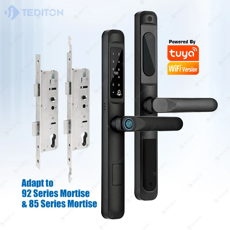 

European 92 Mortise Digital Electronic Ttlock Tuya Smart Locks Fingerprint Aluminum Steel Double Side Sliding Glass Door Lock