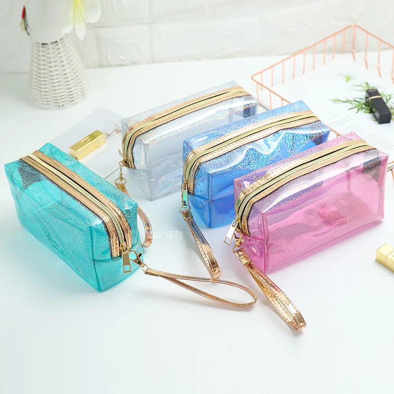 

High Quality Luxury Custom Printed Women PVC Clear Custom Cosmetic Bag Plastic Transparent Travel Glitter Makeup Bag, Picture