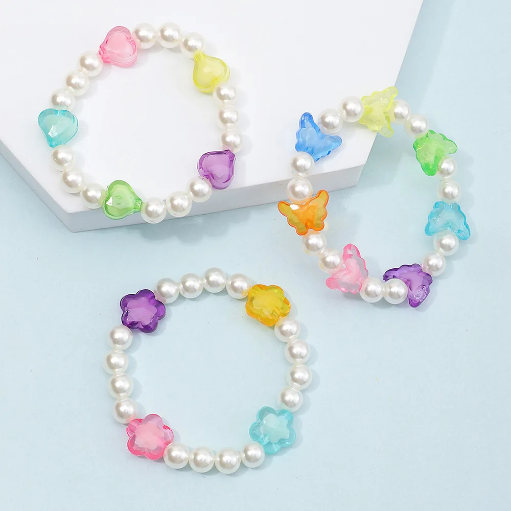 

3pcs/set Wholesale Fashion BFF Bracelets Flower Heart Butterfly Pearl Stretch Friendship Bracelet Bracelet For Girls, Colourful