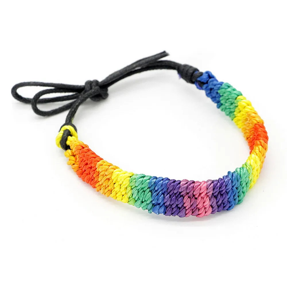 

Rainbow LGBT Pride Bracelet Handmade Braided Friendship String Bracelet for Gay & Lesbian LGBTQ Wristband Adjustable Size