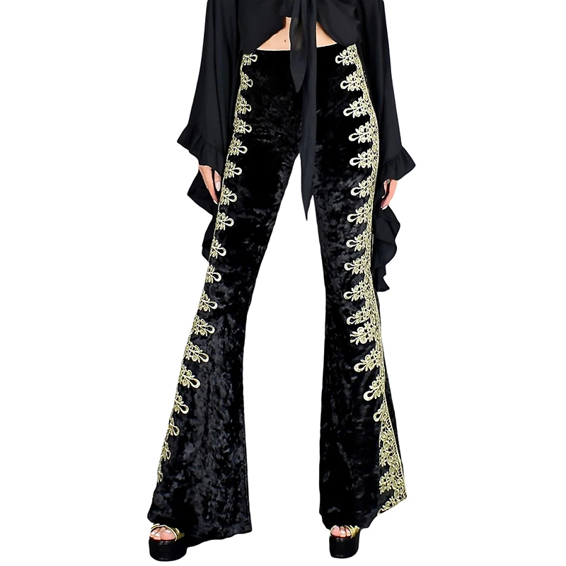

New Style Ladies Lace Stitching Velvet Trousers Women Flare Pants, Customized