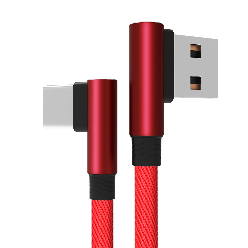 

90 Degree Elbow Cotton Usb Data cable & 2.4A Fast Charging Data Line, Red/ black/ blue