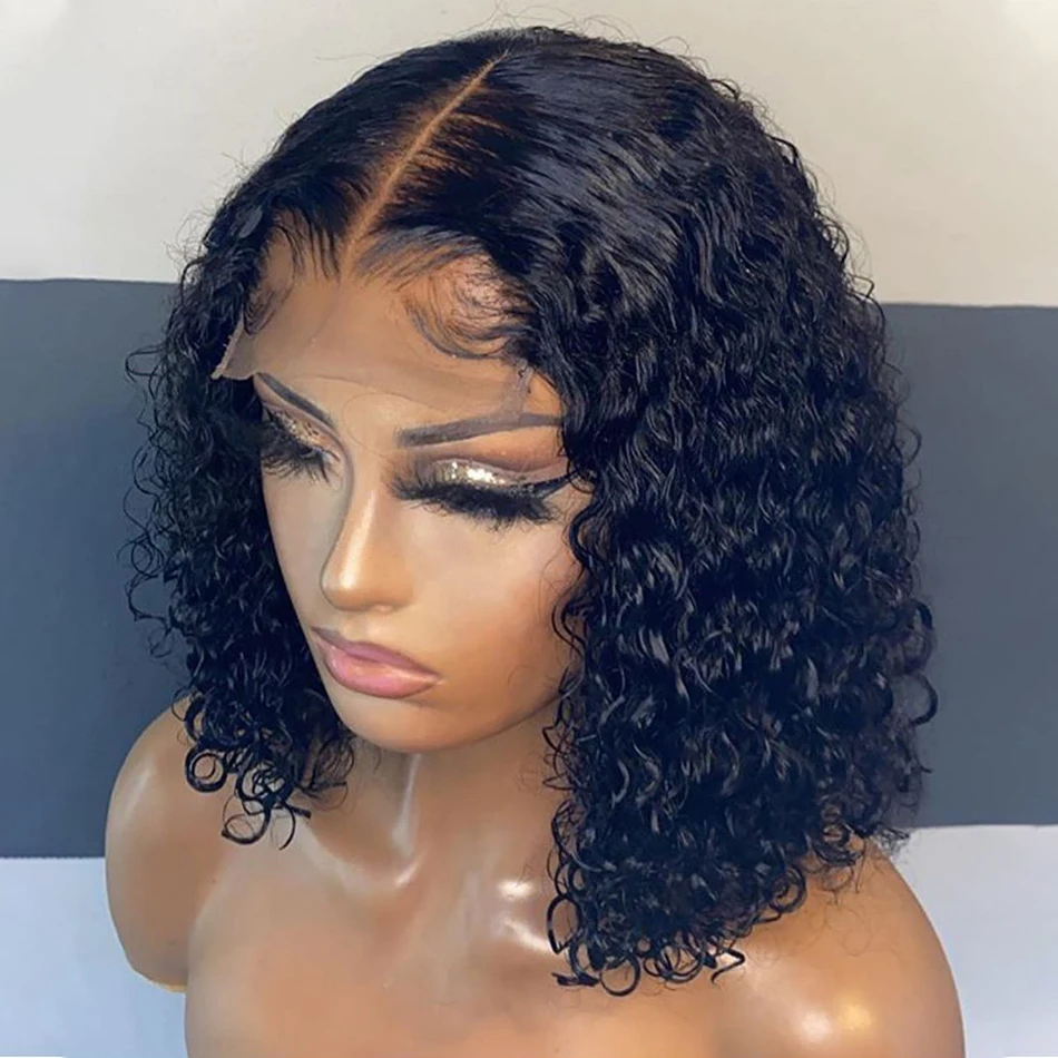 

Afro Curly Wigs Natural Hairline 150% Density Remy Human Hair For Black Women wholesale short lace front bob wig