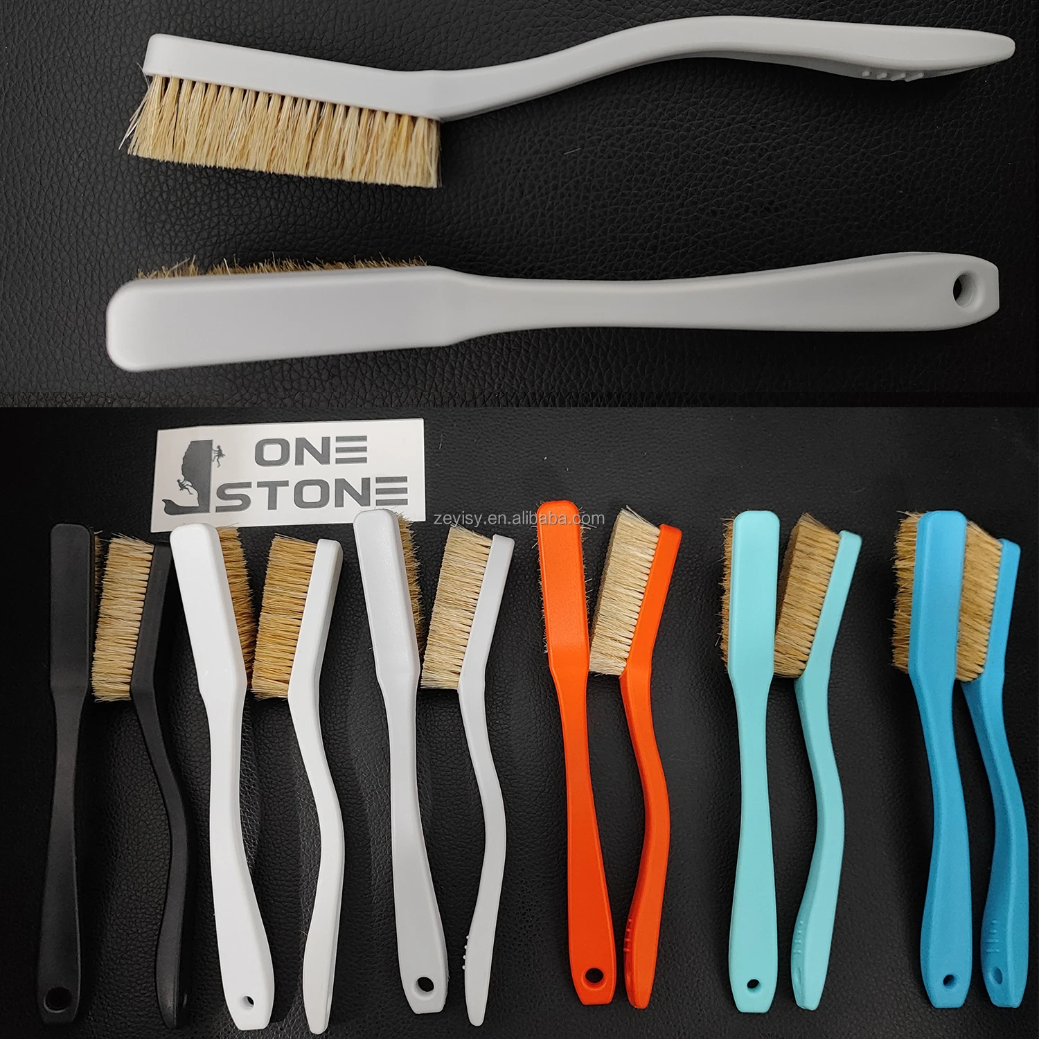 ONE STONE Boar Hair Boulder Brush with Ergonomic Handle for Rock Climbing and Hangboard Cleaning