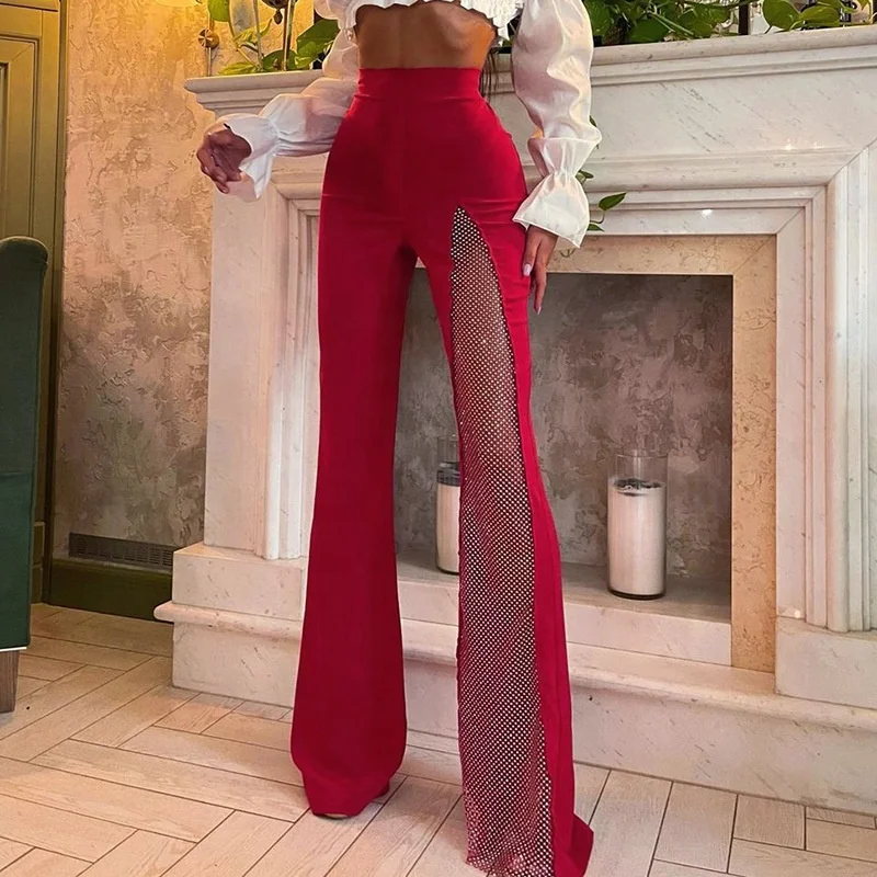 

2022 Spring new slim sexy split mesh long high waist women's micro flared pants women trousers, Picture color