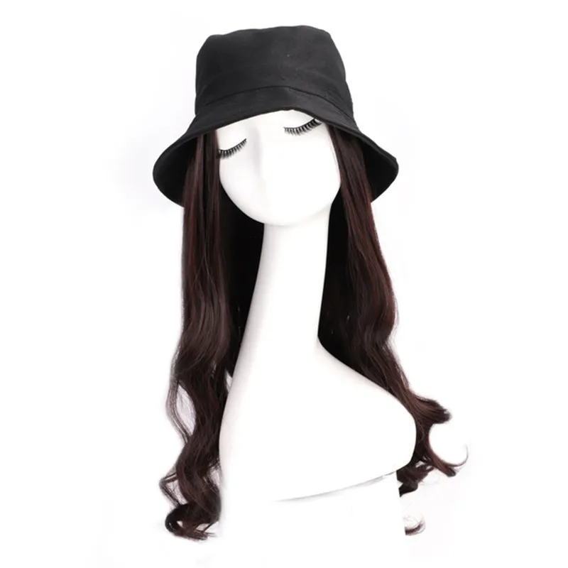

Wholesale Long Straight 22 Inch Hat With Wig Heat Resistant Black Hair Wig Hat Baseball Cap Wig