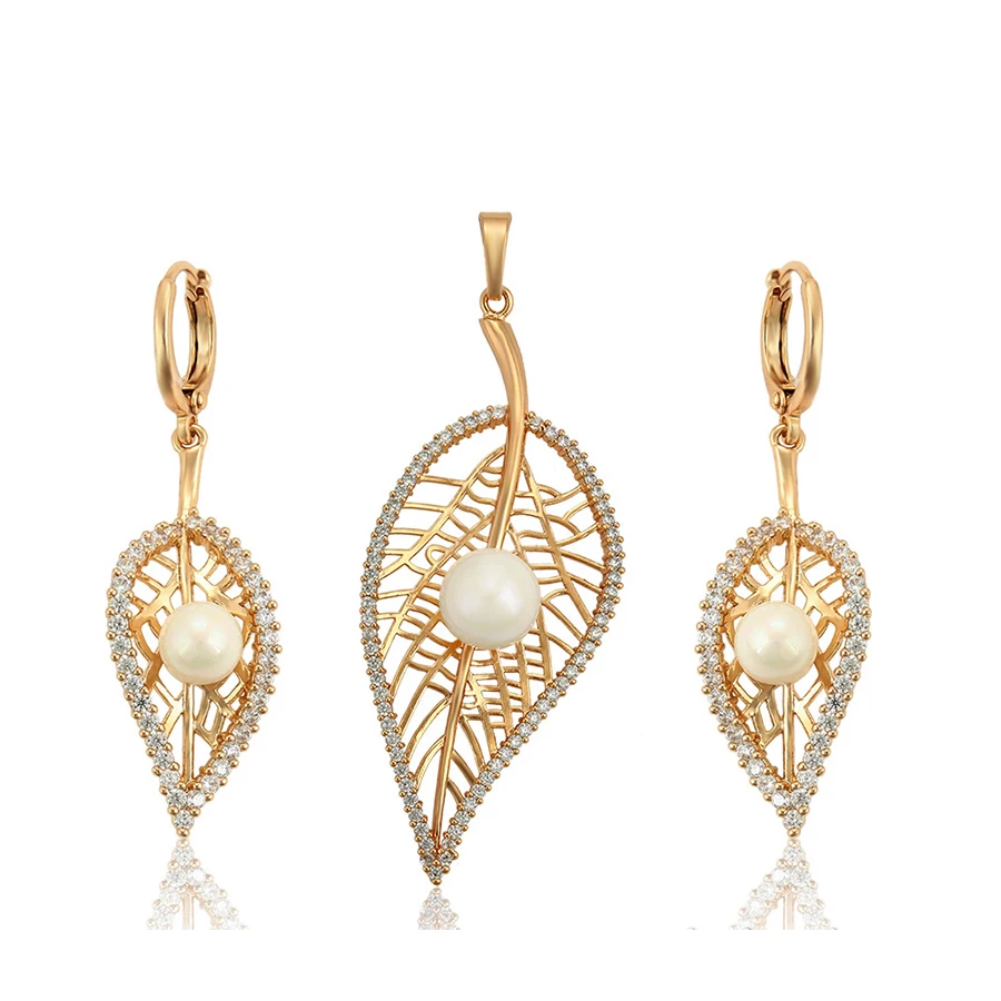 

65351 Xuping hot 18K gold-plated new pearl leaf set for women