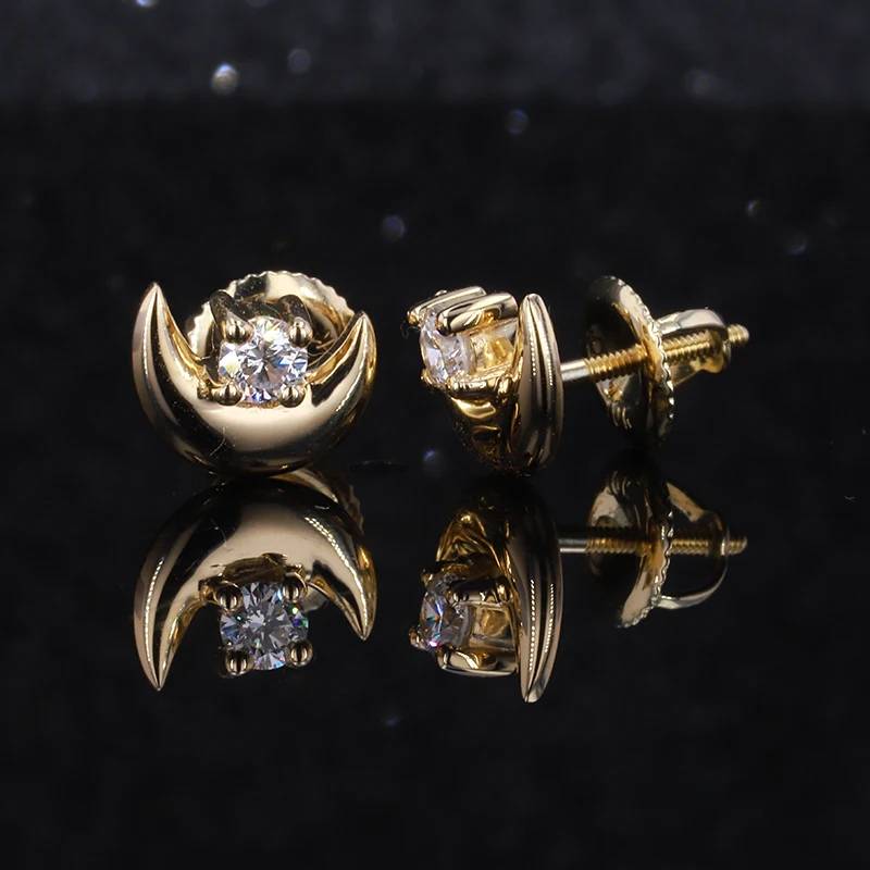 

10k yellow gold moon shape earring fashionable HPHT lad diamond jewelry