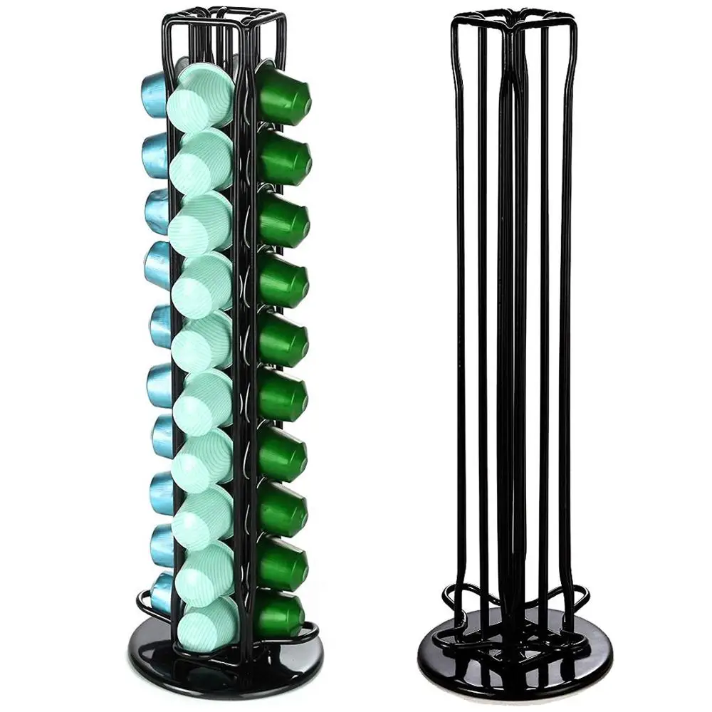 

Nespresso 40 pcs capacity black powder coated metal wire rotating coffee pod holder
