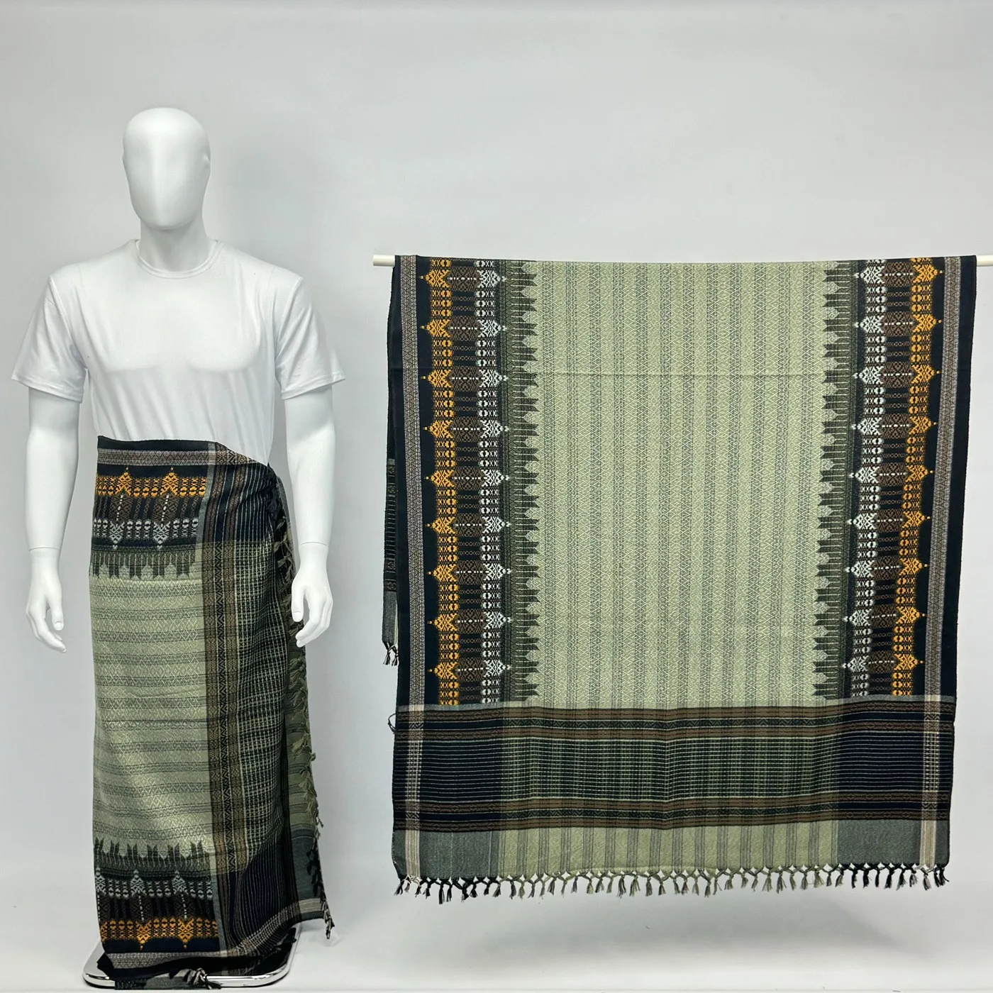 Arab Yemen Apron Islamic  Shawl Wholesale Woolen Mens Shawl With Embroidered Border Prayer Arab Men Scarf 540g/pieces 106x196cm