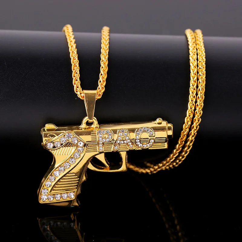 

Yingchao 2020 Hot Sell Fashion Originality Statement Cuba Crystal Vintage Pistol Pendant Gold Necklace Jewelry Women Men