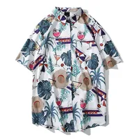 

2020 new design unisex linen blended cotton hawaiian aloha shirt men's casual beach shirt