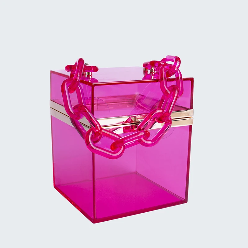 

New box handbag Neon Transparent Clear Acrylic Plastic Hard Frame Party Clutch Purse evening bag with Chain Strap LYG21-754