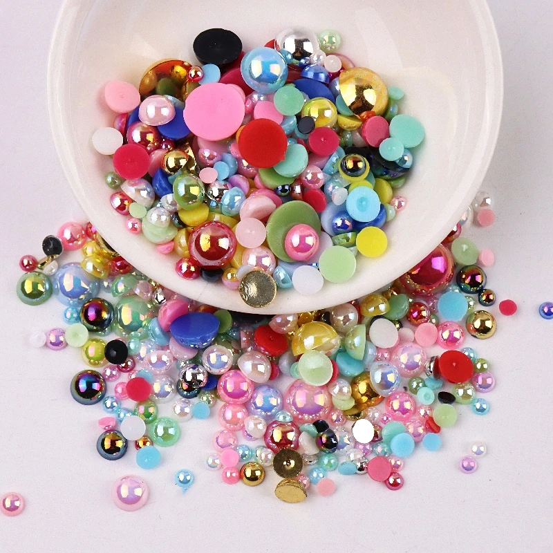 

Mix Size 3-10mm AB Color Flatback Rhinestone Half Round Plastic ABS Bulk Pearl Beads