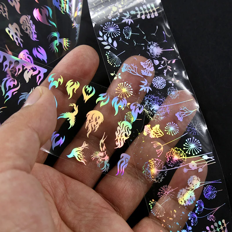 

4*100cm/Roll Holographic Nail Foil Flame Butterfly Panda Bamboo Holo Nail Art Transfer Sticker Water Slide Nail Art Decals