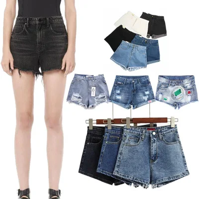 

2021 summer Korean women's wear broken jeans straight tube shorts export women's tail goods inventory wholesale