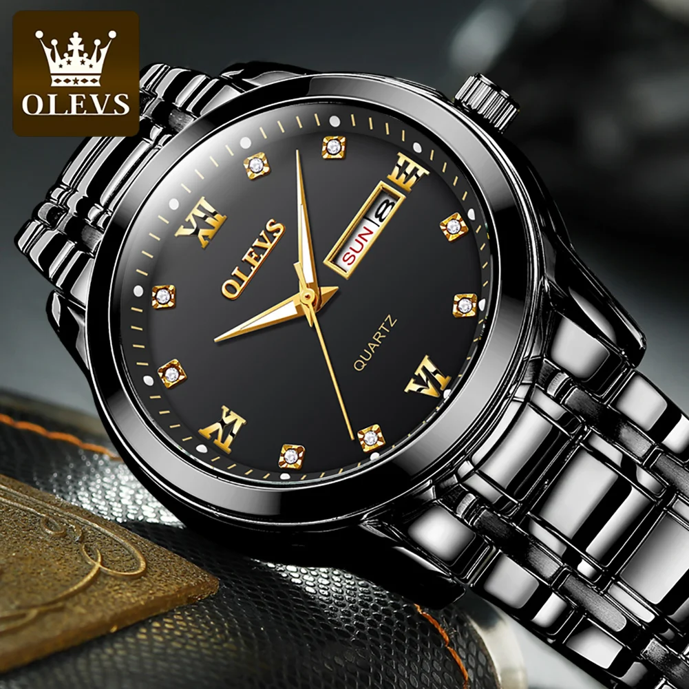 

OLEVS 8691 Men Sport Wrist Watch Gold Quartz Steel Waterproof Dual Display Male Clock Watches Relogio Masculino