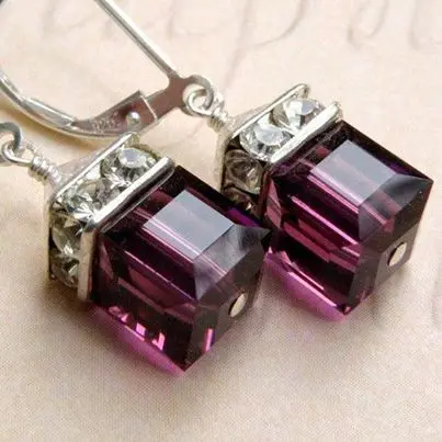 

8 Color Princess Big Zircon 18k Gold Plated Silver Dangle Ruby Sapphire Crystal Peridot Earrings for Women, Red;green, blue, white, purple