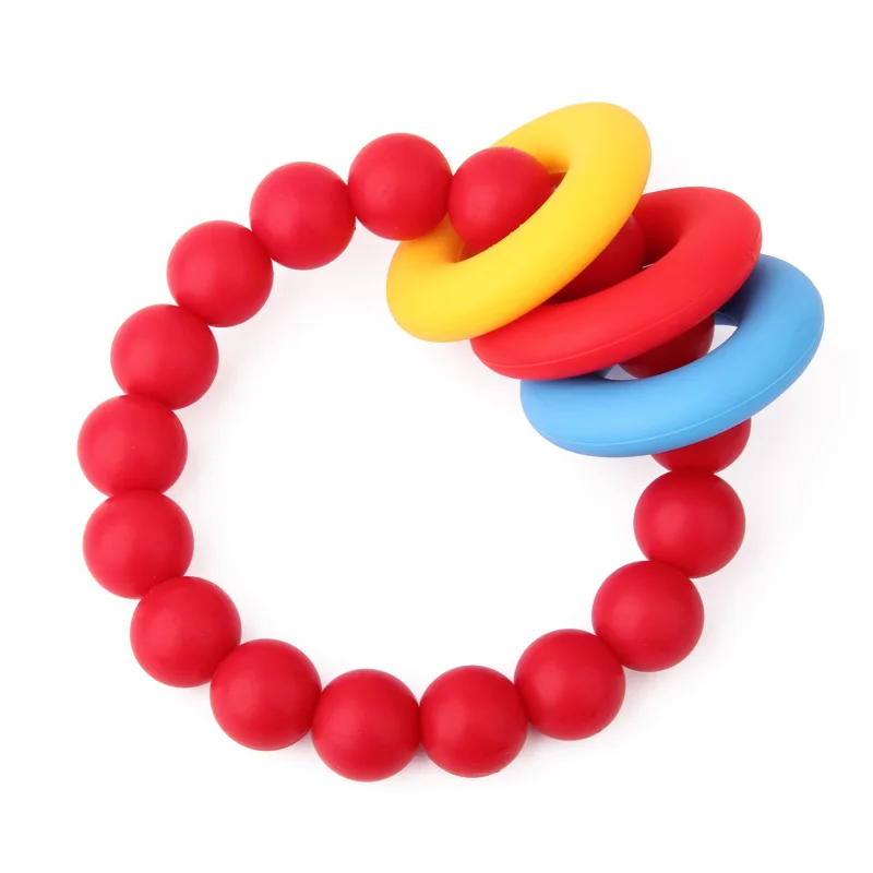 

Colorful Bpa Free Silicon Chew Bead Bracelets Baby Bracelet Teething Bangle Silicone Teether Ring, Yellow-pink