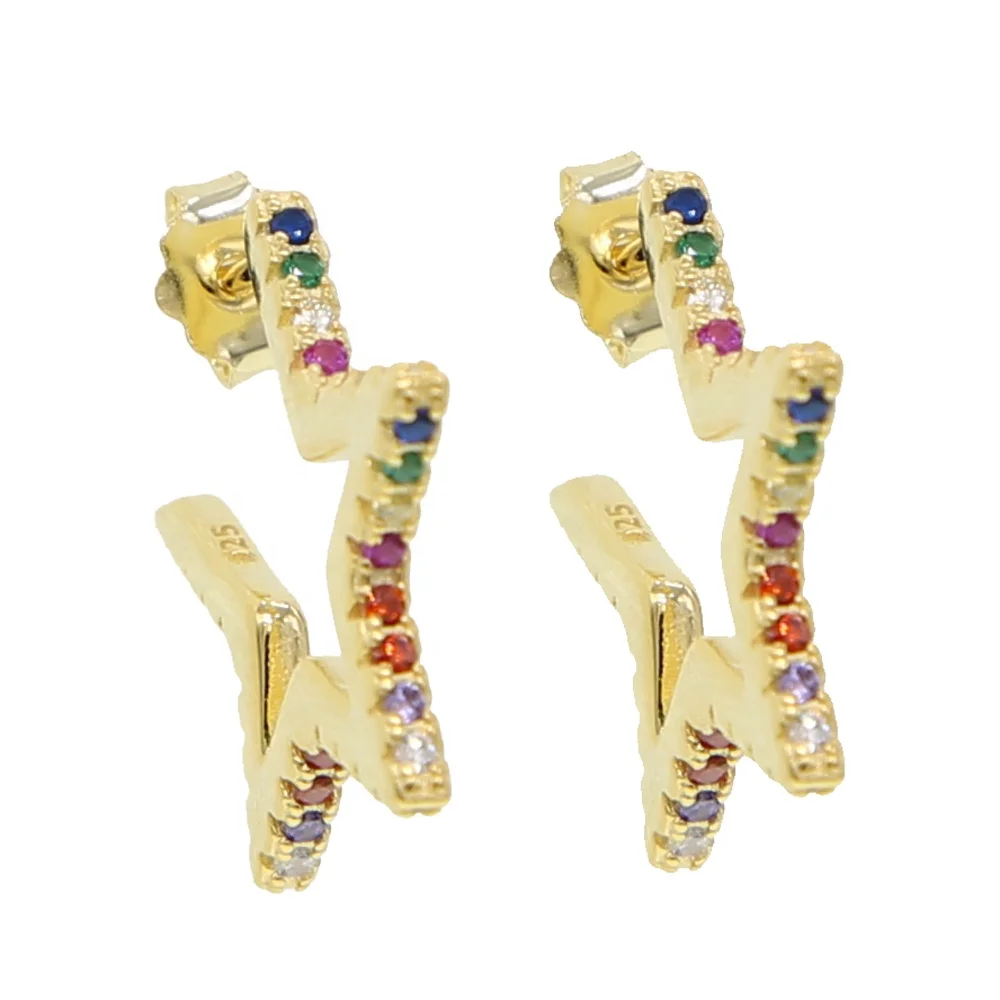 

Guarantee 925 sterling siliver vermeil jewelry colorful rainbow cz paved Star shape earring