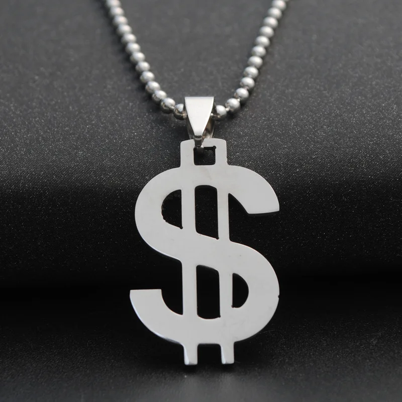 

LINUO Wholesale sliced Stainless Steel Hiphop Dollar Pendant Necklace Chain SN027, Sliver