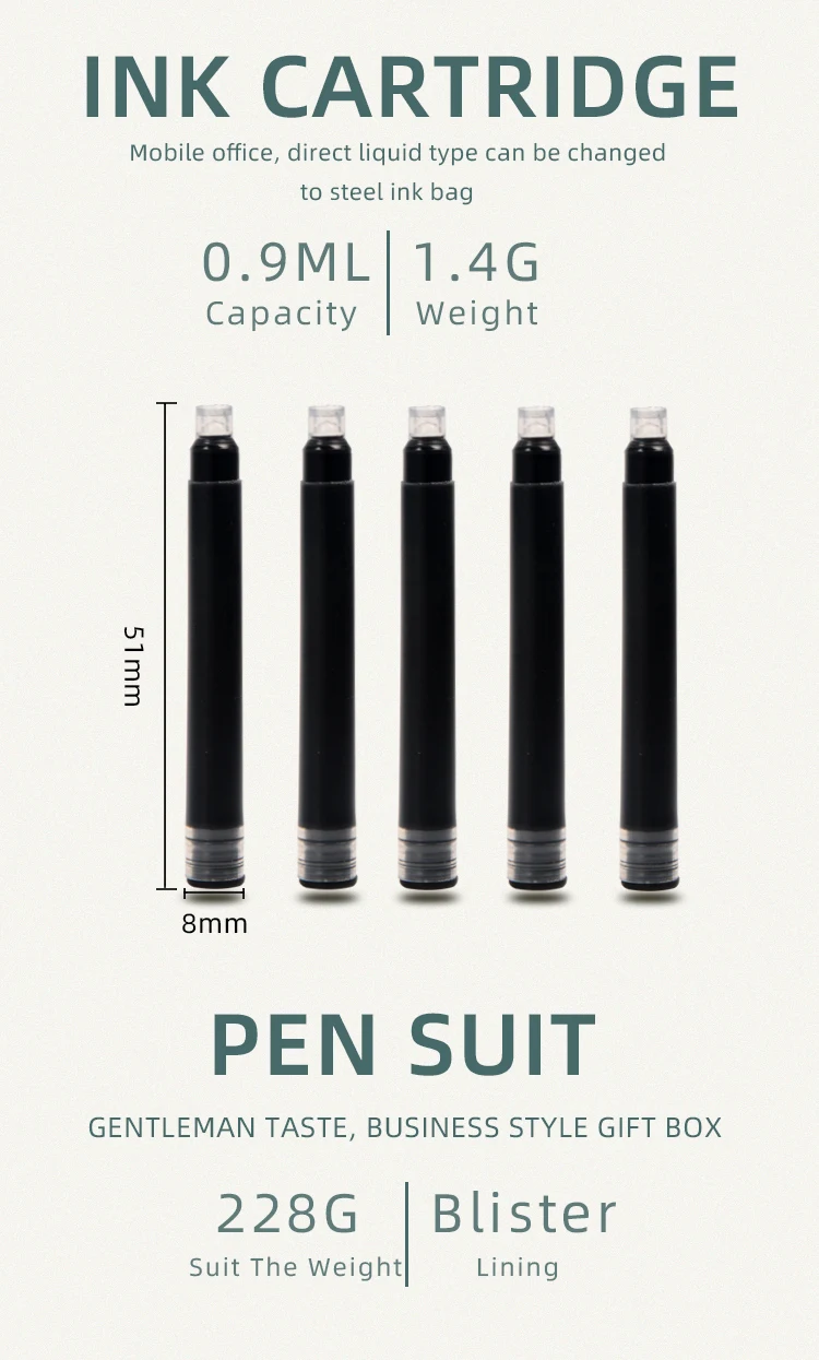 2022 Business Promotional Gift Pen With Box Set Luxury Calligraphy Fountain Pen Ink Cartridge Gift Metal Pen Set