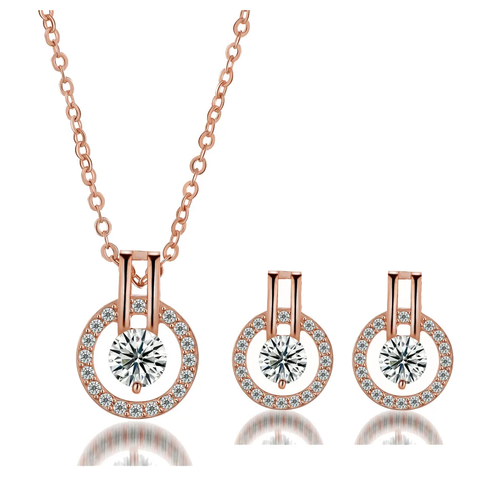 

Fashion full diamond necklace sets earring for women stainless steel jewelry Simple zircon sets direct sale, As pic