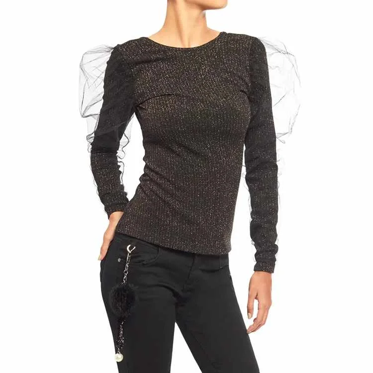 

Custom plain pattern slim fit tight long-sleeved ladies basic range blouse