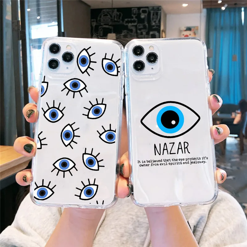 

Lucky Eye Blue Evil Eye Print Clear Phone Case For iPhone SE20 12 11 Pro XR X XS MAX 7 8 6Plus Soft Silicone Back Cover Bag