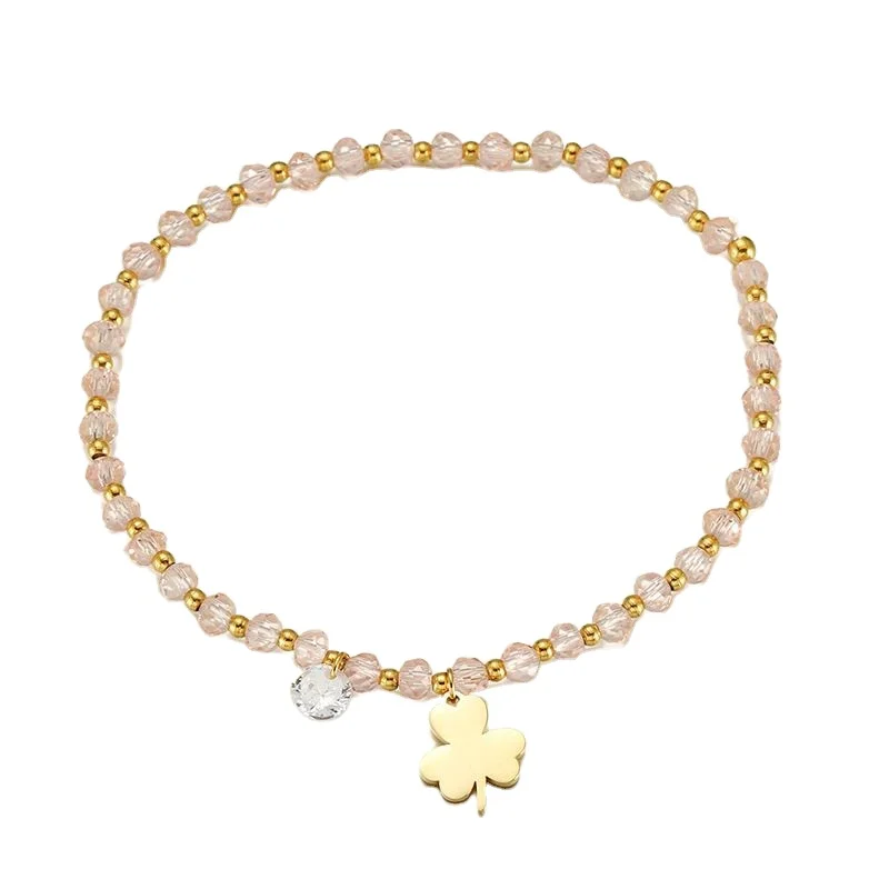 

Fashion Style 316L Stainless Steel Gold Plated Beaded Bracelet Pink Crystal Jewelry
