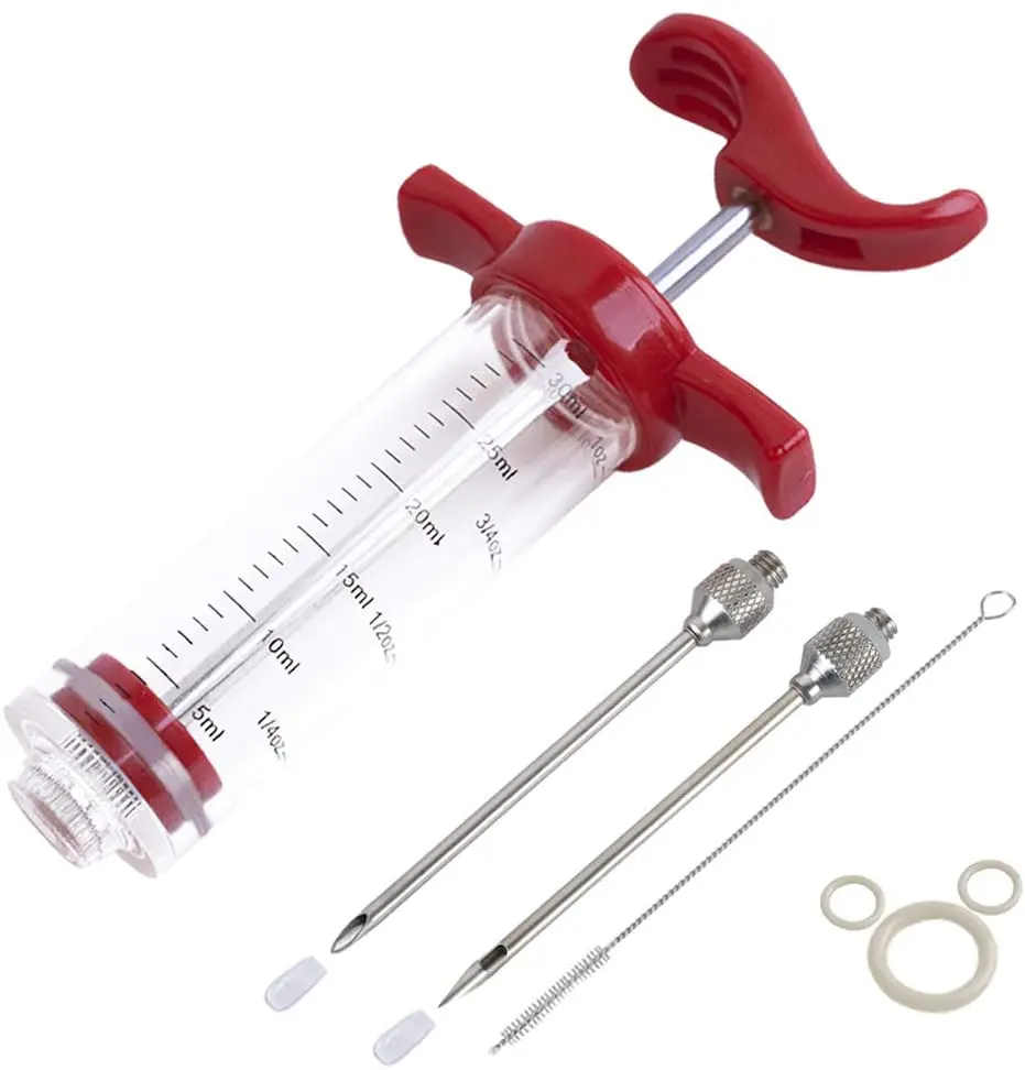 

Amazon Customized private label Plastic Marinade Turkey Injector Syringe with Screw-on Meat Needle for BBQ Grill, Red,black